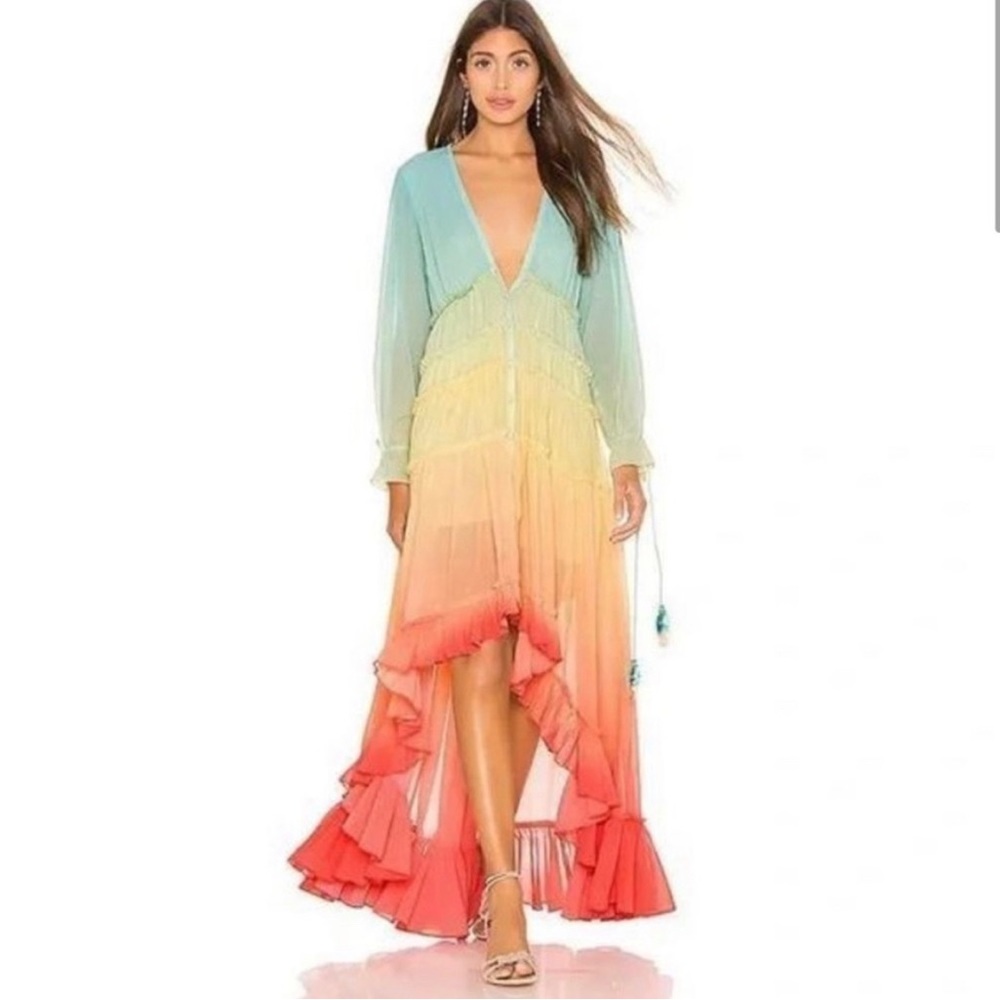 NWT rainbow maxi dress hi lo size M